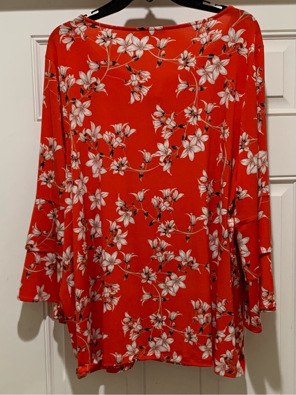 Calvin Klein Coral-Red Floral Dress Top Metallic V logo cutout at neck 2XL - Picture 7 of 10